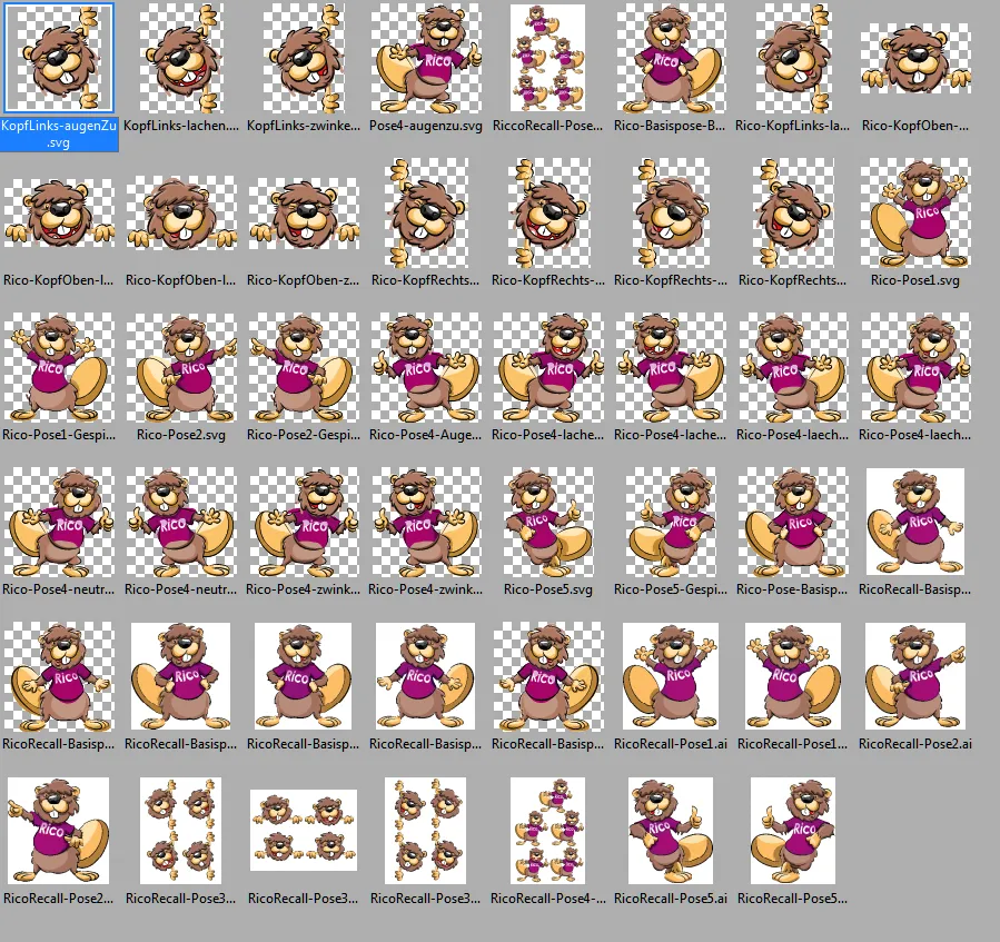 Rico beaver mascot character variations